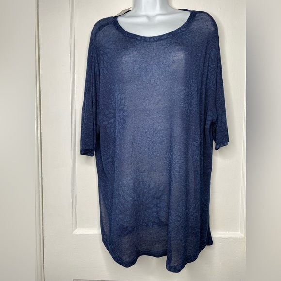 J JILL NWT Everyday Blum Linen Navy Blue Sheer Floral Oversized Tunic Top - Picture 1 of 5
